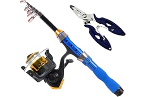 VAILEAL Telescopic Fishing Rod and Reel Combo Set, Fishing Rod Reel Combo Full Kit 1.7m Telescopic Fishing Rod Spinning Reel Set, Fishing Lures Kit & Accessories, Best gift for Fishing Beginner and Angler.