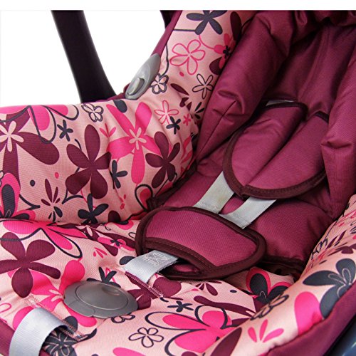 Babys-Dreams Ersatzbezug für Maxi-Cosi CabrioFix 6 tlg. BORDO MIT ROSA BLUMEN *NEU* Bezug für Babyschale Sommerbezug Cabrio Fix - 4