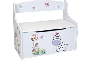 Teorema Giocattoli, Cassapanca Porta Giochi Bambini, Panca Contenitore 2 in 1 con Schienale, Baule in Legno con Coperchio di Sicurezza per Cameretta, Design Animali