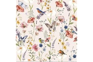 CHDITB Watercolor Floral Birds Wallpaper Self Adhesive,Butterfly Flower Wildflower Wallpaper Peel And Stick(44x300cm)Boho Botanical Wall Stickers,Pink Flowers Stickers for Bedroom Living Room Cabinets