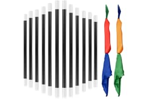 TANCUDER 12 Stück Magischer Zauberstab Schwarz-Weiß Schwebender Zauberstab Kunststoff Trick Party Zauber Stab mit 2 vierfarbige Magie Schals für Themenparty, Zauberer und Magier 24,5cm/9.6Zoll