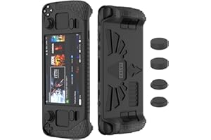 SUIHUOJI Steam Deck/Steam Deck OLED Standing Protective Case, Thickening Silicone Accessories Protector, Soft Cover Skin Shell with 2 Pairs Thumb Grips, Full Protection for Valve Stream Deck (Black)