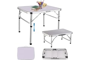 7Sevenjokers Tavolo pieghevole per sala da pranzo, con altezza regolabile, per bambini, in alluminio, per campeggio, giardino, picnic, barbecue, viaggi, interni ed esterni, 0,6 m