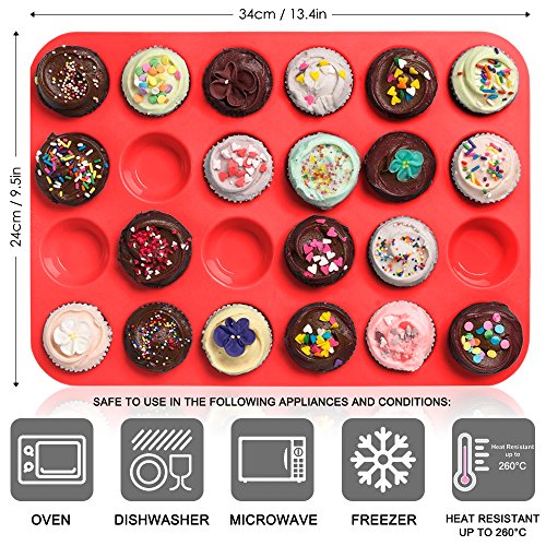 Silikon Muffin Cupcake Backen Set, SENHAI 2 Pack (24 & 12 Cups) Kuchenformen Ice Cube Tabletts für Gumdrop Gelee Schokolade Brot Seife Wachs, erhältlich im Backofen Kühlschrank Mikrowellenherd Gefrierschrank - 2
