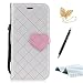 Produktbild Nokia 3 Handyhülle,Nokia 3 Hülle,TOUCASA Brieftasche flip ledercase magnet leder klappbar Hülle etui tasche 360 grad Karte Halterung Kartenfächer extra Dünn Klapphülle [Karierte Streifen][Liebe Herz Design] Hochwertiges Leder Hülle für Nokia 3 +(Gratis Touch Stylus Pen & Staubstecker)-Grau