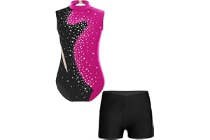 Oyolan Gymnastiktrikå för flickor, med shorts och strass, för gymnastik, dans, skridskoåkning och scenframträdanden, träning