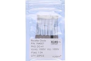 HUABAN 20 pièces 1N4007 Diode de redressement 1A 1000V DO-41 (DO-204AL) Axial 4007 1 Amp 1000 Volt