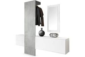 ‎VLADON Vladon Garderobe Wandgarderobe Carlton Set 1, Made in Germany, Korpus in Weiß matt/Paneel in Beton Oxid Optik