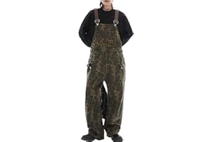 tsaChick Women'S Dungarees Leopard Print Denim Overall Loose Casual Jumpsuit Sleeveless Dungarees Playsuit With Pockets Long Classic Bib
