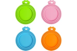 PetBonus Couvercles en Silicone Sans BPA pour Boîtes de Nourriture pour Animaux, Lot de 4 Pièces Universel, 1 Couvercle Idéalement pour 3 Tailles Standard de Conserves ((bleu, vert, rose, orange)