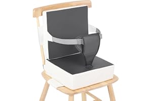 Czrrzl Rialzo Sedia Bambini PU impermeabile Rialzo Sedia Bambini da Tavolo Con Schienale Cinture Di Sicurezza a Tre Punti Antiscivolo Alzasedia Bambini Portatile per Usare Casa Viaggio(Grig+Bianco)
