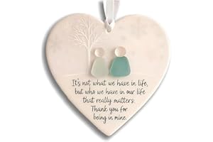 REINREUDE Heart-Shaped Friendship Decor,Best Friend for Women,Handcrafted White Heart Hanging Ornament - Meaningful Sentimental Keepsake for Bestie,Birthday or Thank You Present