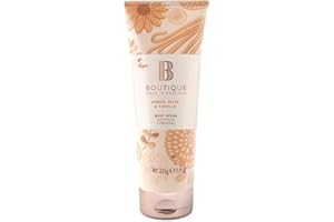 BOUTIQUE MADE IN ENGLAND Boutique Amber, Musk & Vanilla Fragrance Body Scrub, 225ml Exfoliating Body Scrub, Refreshing - Essential Oils - Vegan and Cruelty Free, No SLS or Parabens - Made In England