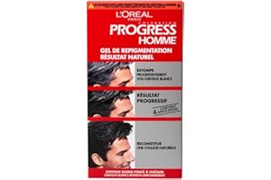 L'OREAL PARIS L'Oréal Paris - Gel de Repigmentation Sans Ammoniaque - Coloration des Cheveux Blancs pour Hommes - Résultat Naturel sur Tous Types de Cheveux - Contient 4 Applications - Progress Homme