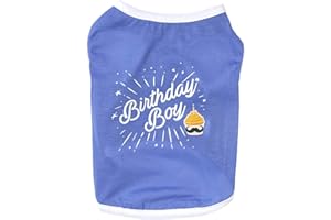 NashaFeiLi Pet Clothes, Small Dog T-shirt Boy Girl Birthday Shirt Cotton Cat Costume for Puppy Small Dog Cats (M, Blue)