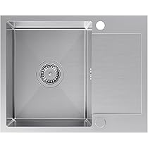 VBChome Spoelbak graniet zwart 55 x 44 cm enkele inbouwspoelbak gespoeld omkeerbaar keuken keukenspoelbak granieten gootsteen sifon wastafel zwart