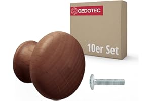 Gedotec 10 Stück Möbelknopf URSULA Holz Nussbaum dunkel Ø 31 mm mit Messinggewindeeinsatz Schraube M4×25 mm | Massivholz Knopf Möbelgriff Holzknauf Schrankgriff Schubladengriff Kommodengriff