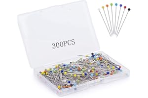 Auriselle 300 Piezas Alfileres con Cabeza 38 mm Alfileres con Cabeza de Cristal de Colores Alfiler de Acero Inoxidable con Cabeza de Cristal Alfileres Redondos