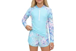JiAmy UV-baddräkt för flickor med vadderade, långärmade barn UV-badkläder med badtröja och shorts, simtröja, UV-tröja, baddrä