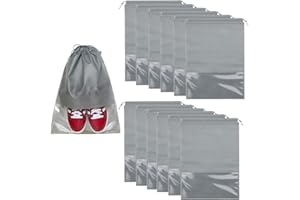 ZIMOHE Sac à Chaussures de Voyage,12 Pièces de Sacs de Rangement pour Chaussures, Housses Chaussures Anti-Poussière avec Fenêtre Transparante pour la Maison et Les Voyages (Gris)