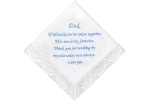 HOULIFE Embroidered Lace Wedding Handkerchief 60S Cotton White Hankies Personalized Embroidery Hanky for Bride Groom Wedding Day Gift, 32x32cm/12.6x12.6”
