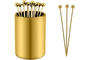 PEUTIER Juego de Soportes para Palillos de Cóctel de Metal, 12 Palillos de Cóctel Reutilizable Acero Inoxidable Palillos Decorativos para Aperitivos para Sándwiches, Snacks, Cócteles (Oro)