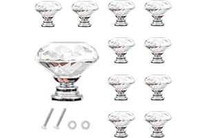 CCUCKY Pomelli di Cassetto 30mm, 10 Pezzi Manopole di Cristallo,Design di Diamanti e Trasparente,Ideale per Cassetto,Cuboard,Armadio e Mobilia,Decorazione Unica