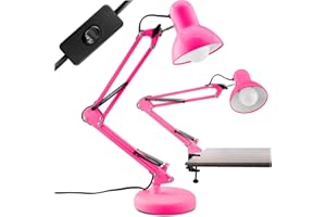 Lumiled Klasyczna lampa biurkowa, lampa do czytania, różowa, lampa stołowa, regulowane ramię, lampa robocza, lampka nocna z oprawką E27, retro, z metalu, do pokoju dziecięcego, gabinetu z zaciskiem