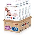 Kokoshi Premium Baby Diapers, Size 4 for babies 9-13kg x 216pcs, Eco-friendly and Hypoallergenic Nappies, Japan Quality Ultimate Softness Leakproof for Skin Care Protection (Dl-216)