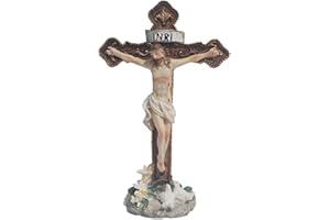 Lamptti Jesus Cross Crucifix Figurines, Resin Jesus Christ Statue Nailed On The INRI Cross, Christian Catholic Desktop Decoration, Miniatures Figurines Religious Gift -20cm