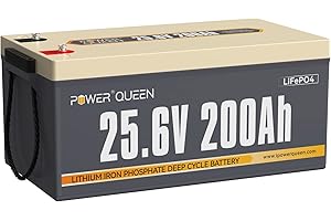 Power Queen 24V 200Ah LiFePO4 Batterie, 200A BMS, Tiefzyklus Lithium Batterie mit 5120Wh Max. Energie & 5120W Max. Leistung, Stromspeiccher Perfekt für Inselanlage, Notstromversorgung, Wohnmobil