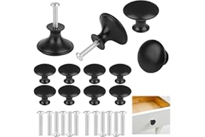 Tikplus 12 Stück Möbelknöpfe Schwarz, Edelstahl Schrankknopf mit Schrauben, 30mm Schubladenknöpfe, Kommodenknöpfe Runde, Vintage Schrankknäufe, Schrankknöpfe für Türknauf Möbelknopf usw.