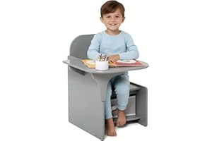 MeJa Kids Table & Chair Set, Children's Wooden Writing Desk Set with Storage Bin, Junior Toddler Study Table & Chair for Ages 3+, 2 in 1 Children's Furniture Boys & Girls Gift, Gray