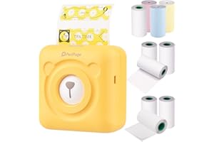 Bisofice Mini stampante fotografica A6, mini stampante termica tascabile wireless BT per foto, etichette, memo, ricevute, stampante per carta, funzione foto AR con cavo USB, con 9 rotoli di carta