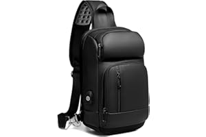 GYakeog Zaino Monospalla Uomo con USB Borsa per 9,7" Tablet Marsupio Impermeabile Borsello per Scuola Outdoor Trekking Ciclismo Viaggio-Nero