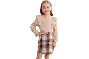 QIRAOXY 2 Piezas Conjuntos para Niñas Otoño Primavera Ropa Niña Costura de Ojos Top de Manga Larga + Traje de Media Falda de Leopardo,para Niñas de 1 a 6 Años