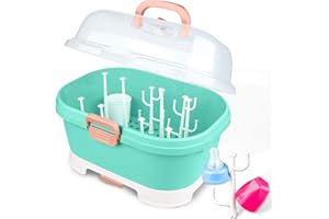 NiHome Abtropfgestell für Babyflaschen, tragbar, für Stillbesteck, Behälter, Anti-Staub-Schutz, Deckelabdeckung, Geschirr-Organizer, Abflussbrett, leicht zu tragender Griff, Halter, Zuhause, Küche,