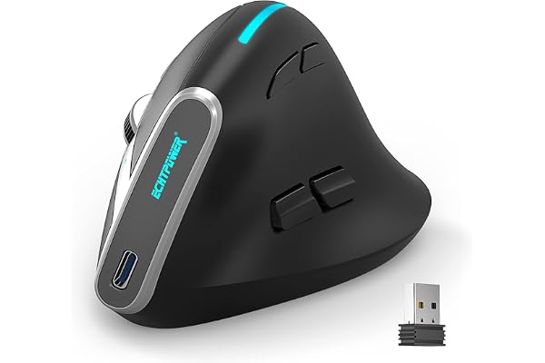 ECHTPower Souris Ergonomique Verticale sans Fil, Tri-Modes Mouse 2.4G & Bluetooth Rechargeable, Souris Vertical Droitier avec 5 DPI Réglable RGB Lumière 8 Boutons Programmables pour PC Ordinateur