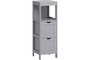 VASAGLE Mueble de Baño, Armario Independiente, Cómoda de 2 Cajones, 1 Compartimento Abierto, para Baño, Sala de Estar, Cocina, Gris Paloma BBC042G02