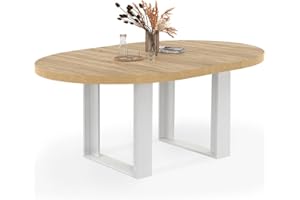IDMarket Phoenix - Mesa de comedor extensible redonda (4 – 6 personas, madera y blanco, 110 – 150 cm)