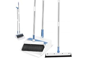 Myiosus Scopa e Paletta con Tergipavimento, Scopetta salvaspazio con Punto di Collegamento Girevole a 180°, Set 3 in 1 con Manico Lungo per Cucina Ufficio Bagno Finestre, Pulizia Pavimenti