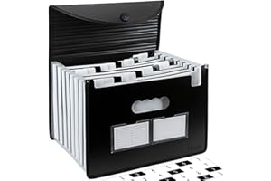 Uquelic A4 Sorter do dokumentów rozszerzalny 24 przegródki na dokumenty Akordeon Pliki Portfel z pokrywką i etui na wizytówki (czarny i biały)