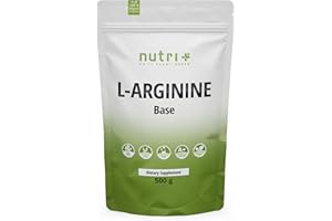 Nutri + L-Arginine Base Poudre 500g - dosage le plus élevé - végétal par fermentation - L-Arginine Poudre pure - Vegan - Neutre - sans additif - qualité premium