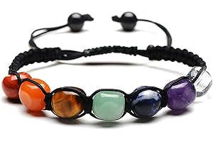 DISNACE Bransoletka damska z kamieniami naturalnymi, 7 czakr dla kobiet i mężczyzn, bransoletka z koralikami z lawy wulkanicznej, bransoletka z pereł z naturalnych onyksu, dla par, przynosi wiele szczęścia, m