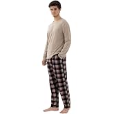 Erkek Pamuklu Uzun Kollu Basic Siyah - Vizon Ekose Desenli Cep Detaylı Pijama Takımı