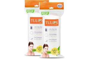Tulips 50 Round Facial Cotton Pads in a Ziplock Bag (Pack of 2); Made from 100% Pure Soft Cotton, Best for Applying & Removing Makeup, safe for sensitive Skin