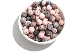 ACYUNLEI Natural Matte Stone Beads 6mm Pink Zebra Round Gemstone Beads Spacer Charm Energy Healing Beads DIY for Bracelet Necklace Earrings Jewelry Making