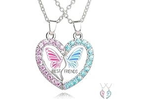 DREAM AURORA BFF Necklace for 2,Best Friend Necklaces with Heart shape Butterfly Pendant Matching Friendship Necklaces Girl Gifts Kids Jewellery for Women Graduation Birthday Christmas Valentines Gifts