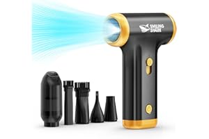 Smiling Shark Soffiatore ad Aria Compressa, JF-01 Vitesse Variabile 130000 Giri/min 5Kpa con Luce LED Elettrico Rimuovi Polvere Senza Fili per Pulizia PC/Tastiera/Auto/Divano/Camping, (PRO Nero)