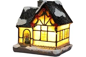 URFEDA Pueblos Navideños con Luz, Pueblos Navideños En Miniatura, Pueblo Navideño Iluminado con Luces Led Resina Escena Navideña Casas De Pueblo Navidad Resplandeciente Pequeña Casa